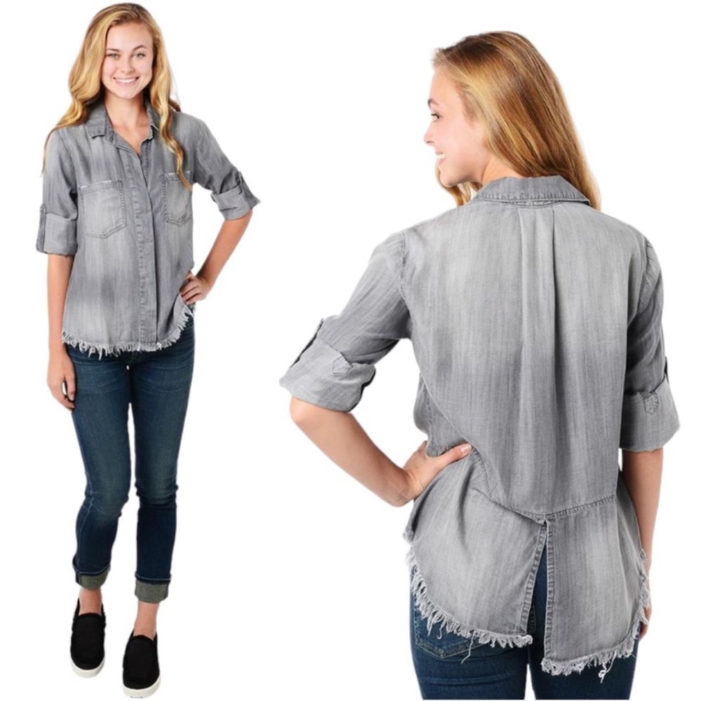 Grey Frayed Denim Shirt